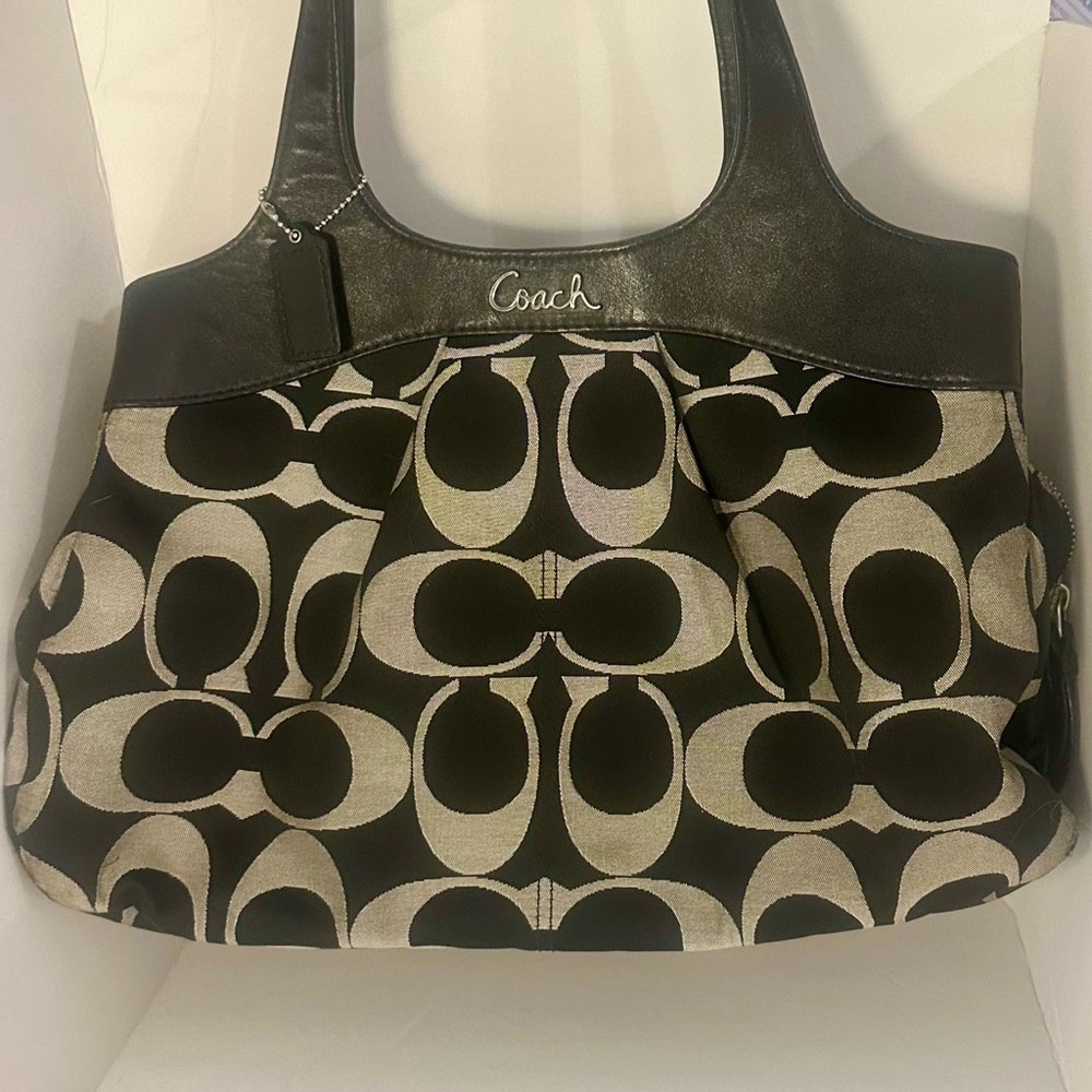 Coach Lexi Bag Black and Cream Shoulder Bag with Signature CC Pattern